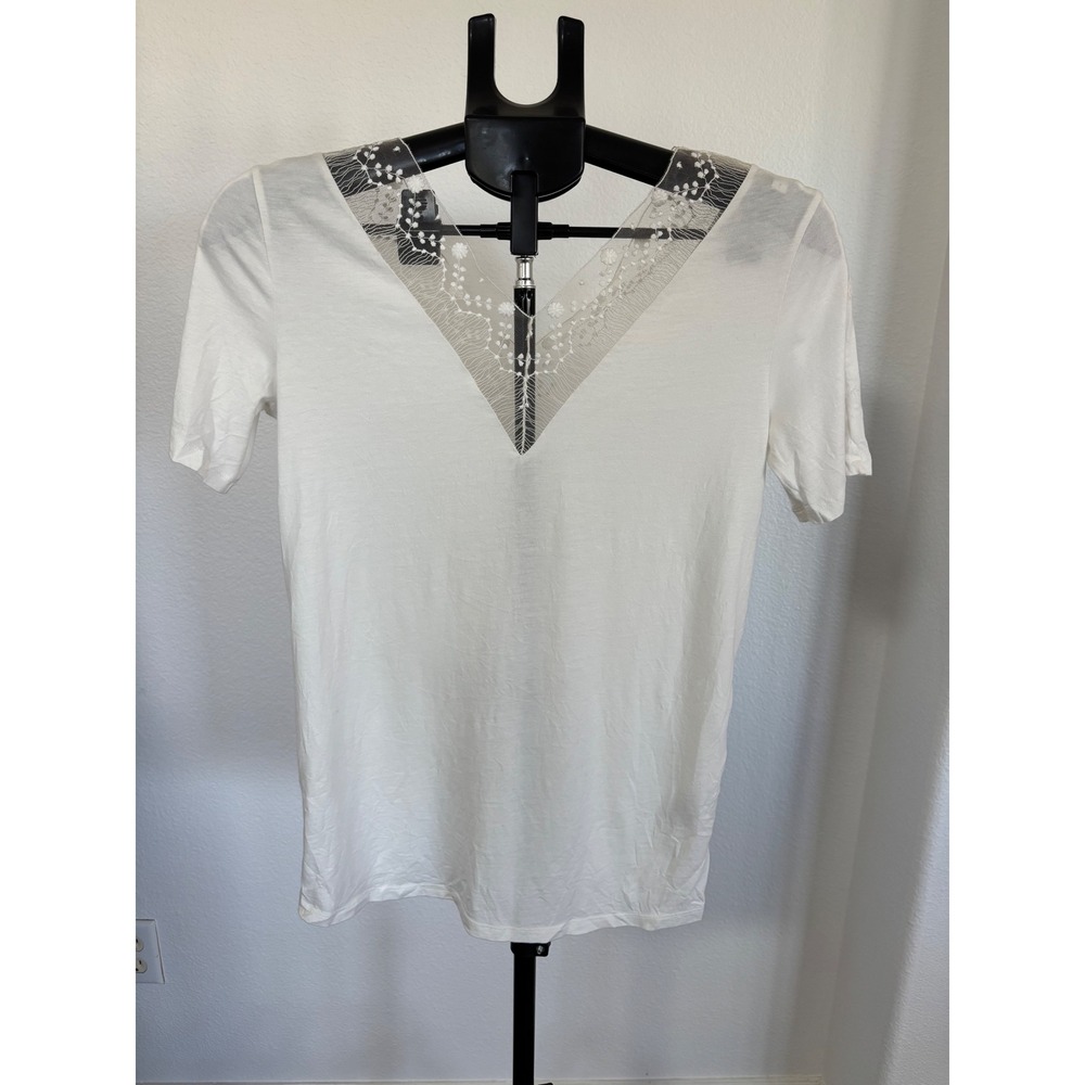 Sandro Paris Women White Lace V-Neck Short Sleeve Top T11290H-11 Size 2